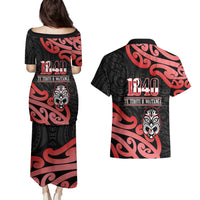 New Zealand 1840 Waitangi Day Couples Matching Puletasi and Hawaiian Shirt Aotearoa Haka Mask - Red Version LT14 - Polynesian Pride