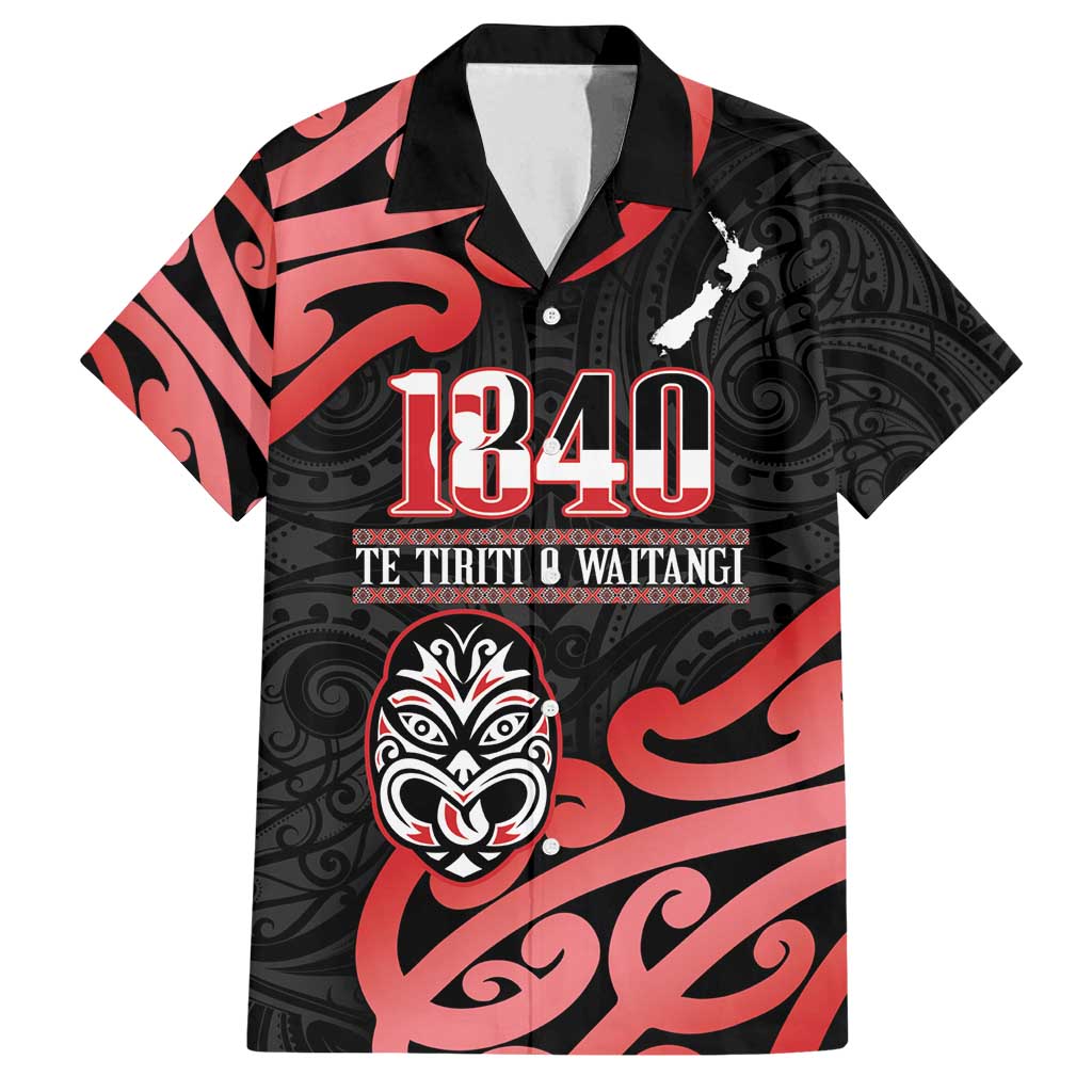 New Zealand 1840 Waitangi Day Family Matching Long Sleeve Bodycon Dress and Hawaiian Shirt Aotearoa Haka Mask - Red Version LT14 Dad's Shirt - Short Sleeve Red - Polynesian Pride
