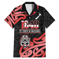 New Zealand 1840 Waitangi Day Family Matching Mermaid Dress and Hawaiian Shirt Aotearoa Haka Mask - Red Version LT14 Dad's Shirt - Short Sleeve Red - Polynesian Pride