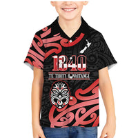 New Zealand 1840 Waitangi Day Family Matching Mermaid Dress and Hawaiian Shirt Aotearoa Haka Mask - Red Version LT14 Son's Shirt Red - Polynesian Pride