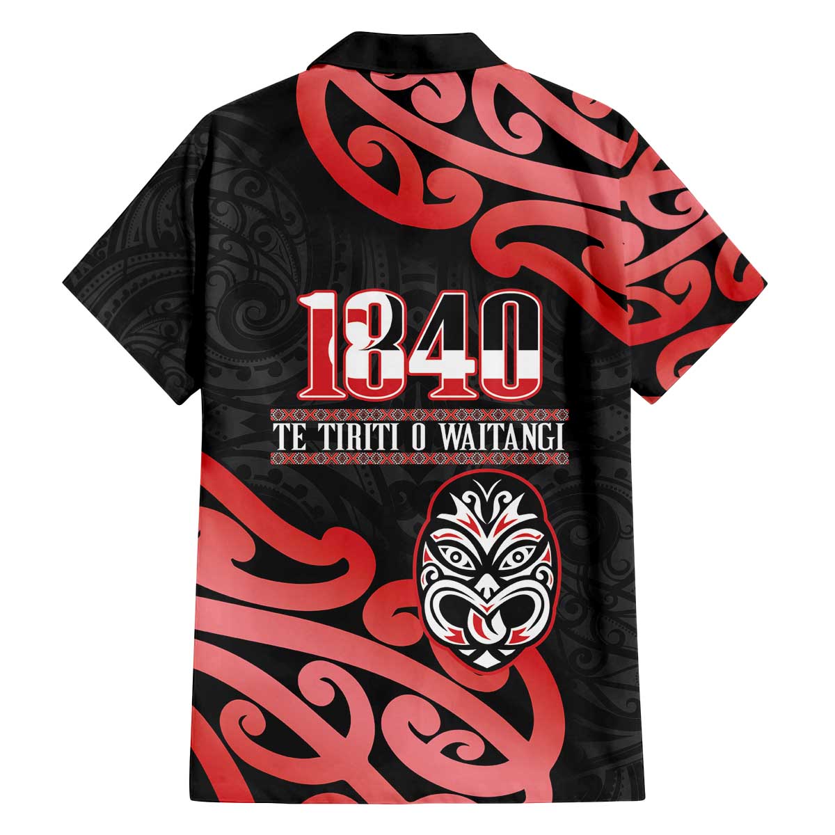 New Zealand 1840 Waitangi Day Family Matching Off The Shoulder Long Sleeve Dress and Hawaiian Shirt Aotearoa Haka Mask - Red Version LT14 - Polynesian Pride