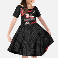 New Zealand 1840 Waitangi Day Family Matching Off Shoulder Maxi Dress and Hawaiian Shirt Aotearoa Haka Mask - Red Version LT14 Daughter's Dress Red - Polynesian Pride
