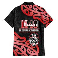 New Zealand 1840 Waitangi Day Family Matching Off Shoulder Short Dress and Hawaiian Shirt Aotearoa Haka Mask - Red Version LT14 - Polynesian Pride