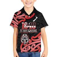 New Zealand 1840 Waitangi Day Family Matching Puletasi and Hawaiian Shirt Aotearoa Haka Mask - Red Version LT14 Son's Shirt Red - Polynesian Pride