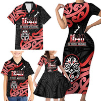 New Zealand 1840 Waitangi Day Family Matching Short Sleeve Bodycon Dress and Hawaiian Shirt Aotearoa Haka Mask - Red Version LT14 - Polynesian Pride