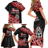 New Zealand 1840 Waitangi Day Family Matching Short Sleeve Bodycon Dress and Hawaiian Shirt Aotearoa Haka Mask - Red Version LT14 - Polynesian Pride