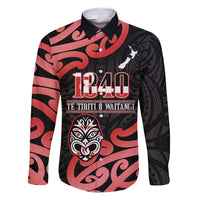 New Zealand 1840 Waitangi Day Family Matching Short Sleeve Bodycon Dress and Hawaiian Shirt Aotearoa Haka Mask - Red Version LT14 Dad's Shirt - Long Sleeve Red - Polynesian Pride
