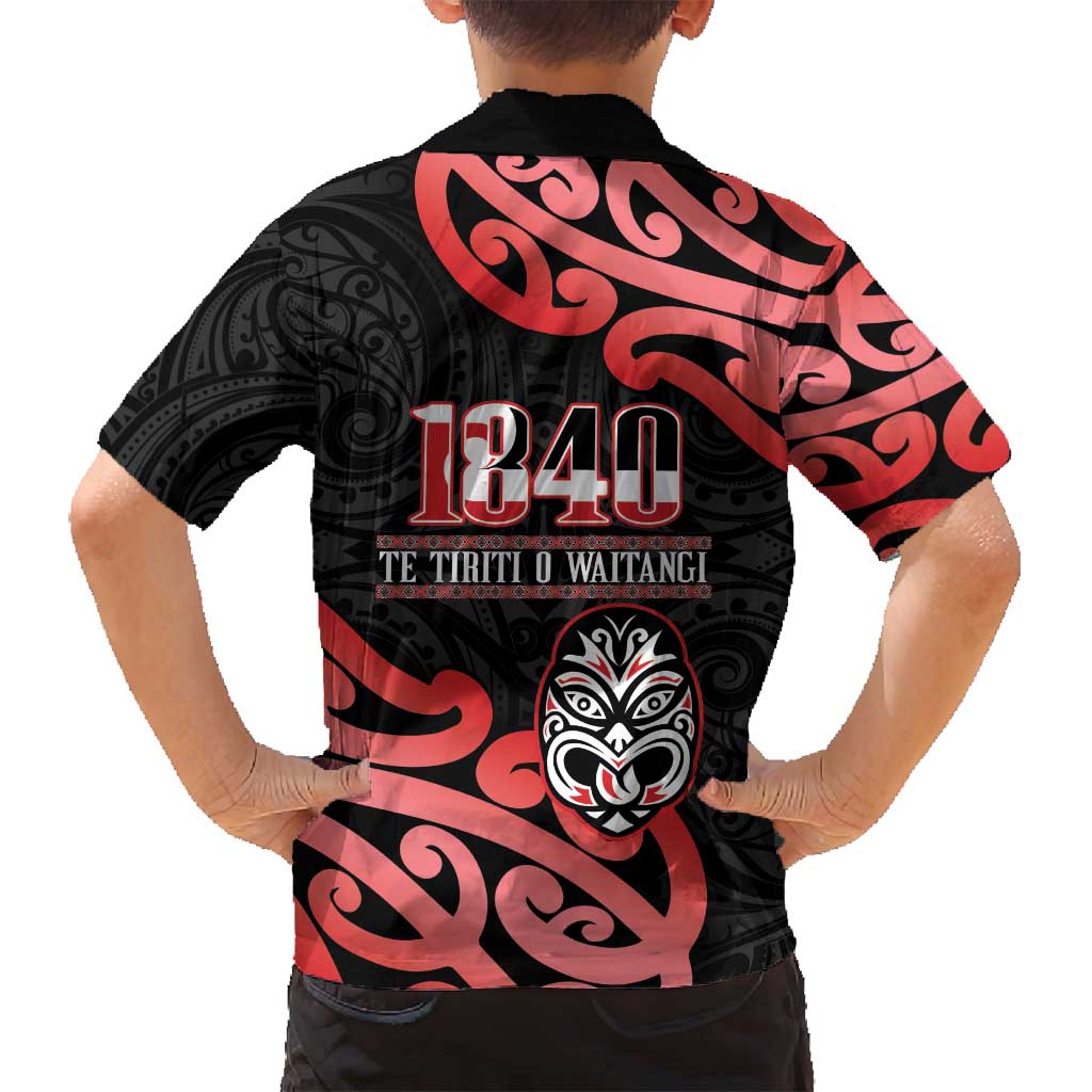 New Zealand 1840 Waitangi Day Family Matching Summer Maxi Dress and Hawaiian Shirt Aotearoa Haka Mask - Red Version LT14 - Polynesian Pride