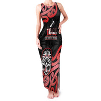New Zealand 1840 Waitangi Day Family Matching Tank Maxi Dress and Hawaiian Shirt Aotearoa Haka Mask - Red Version LT14 Mom's Dress Red - Polynesian Pride