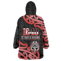 New Zealand 1840 Waitangi Day Wearable Blanket Hoodie Aotearoa Haka Mask - Red Version LT14 - Polynesian Pride