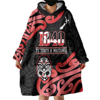 New Zealand 1840 Waitangi Day Wearable Blanket Hoodie Aotearoa Haka Mask - Red Version LT14 - Polynesian Pride