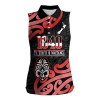 New Zealand 1840 Waitangi Day Women Sleeveless Polo Shirt Aotearoa Haka Mask - Red Version LT14 Female Red - Polynesian Pride