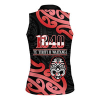 New Zealand 1840 Waitangi Day Women Sleeveless Polo Shirt Aotearoa Haka Mask - Red Version LT14 - Polynesian Pride
