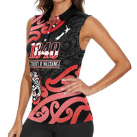 New Zealand 1840 Waitangi Day Women Sleeveless Polo Shirt Aotearoa Haka Mask - Red Version LT14 - Polynesian Pride