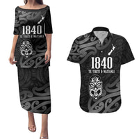 New Zealand 1840 Waitangi Day Couples Matching Puletasi and Hawaiian Shirt Aotearoa Haka Mask - Black Version LT14 Black - Polynesian Pride