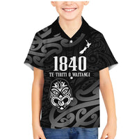 New Zealand 1840 Waitangi Day Family Matching Mermaid Dress and Hawaiian Shirt Aotearoa Haka Mask - Black Version LT14 Son's Shirt Black - Polynesian Pride
