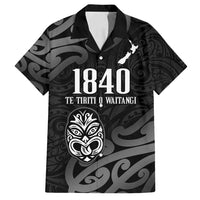 New Zealand 1840 Waitangi Day Family Matching Off Shoulder Short Dress and Hawaiian Shirt Aotearoa Haka Mask - Black Version LT14 Dad's Shirt - Short Sleeve Black - Polynesian Pride
