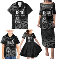 New Zealand 1840 Waitangi Day Family Matching Puletasi and Hawaiian Shirt Aotearoa Haka Mask - Black Version LT14 - Polynesian Pride