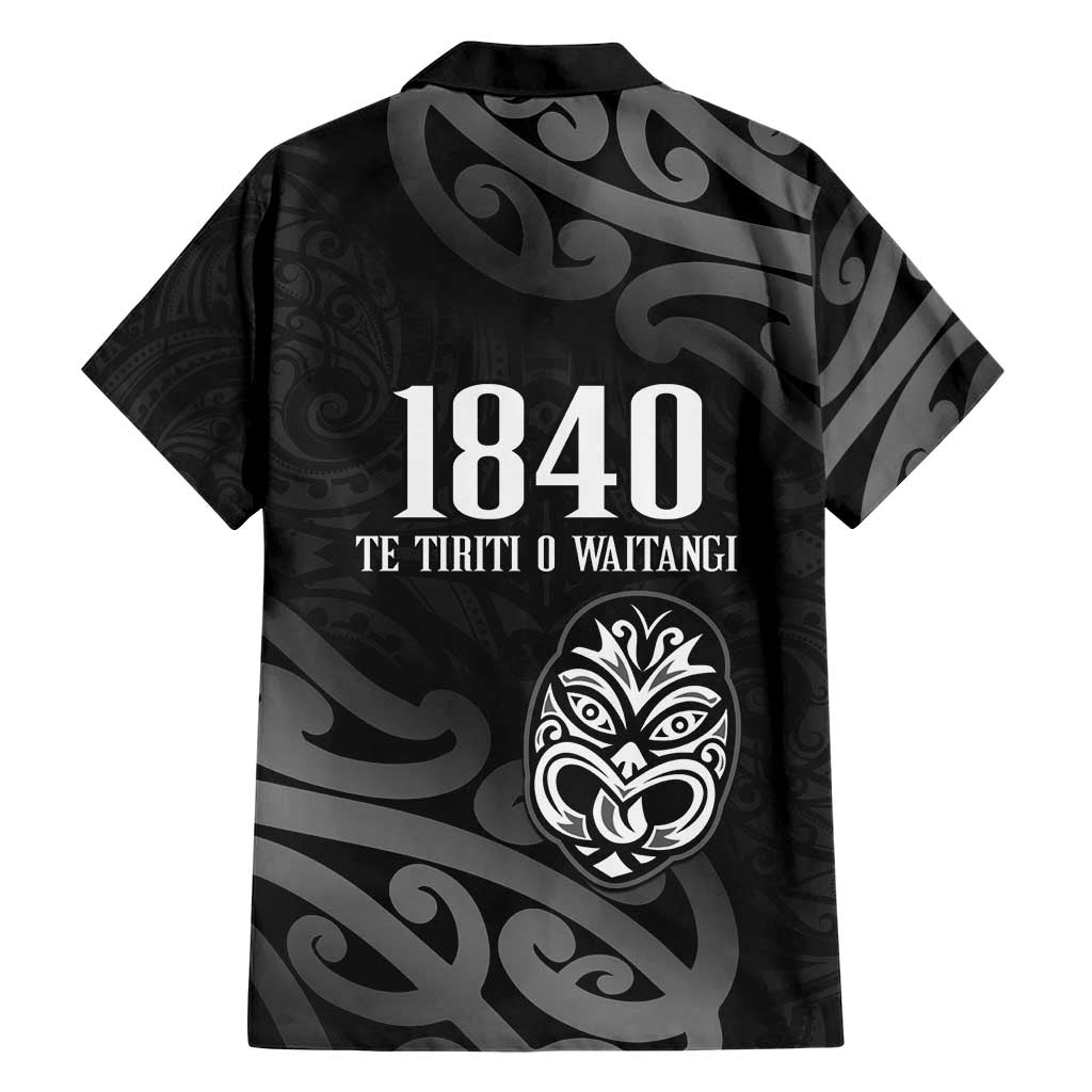 New Zealand 1840 Waitangi Day Family Matching Short Sleeve Bodycon Dress and Hawaiian Shirt Aotearoa Haka Mask - Black Version LT14 - Polynesian Pride