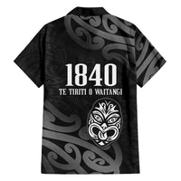 New Zealand 1840 Waitangi Day Family Matching Short Sleeve Bodycon Dress and Hawaiian Shirt Aotearoa Haka Mask - Black Version LT14 - Polynesian Pride