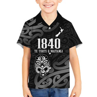 New Zealand 1840 Waitangi Day Family Matching Short Sleeve Bodycon Dress and Hawaiian Shirt Aotearoa Haka Mask - Black Version LT14 Son's Shirt Black - Polynesian Pride