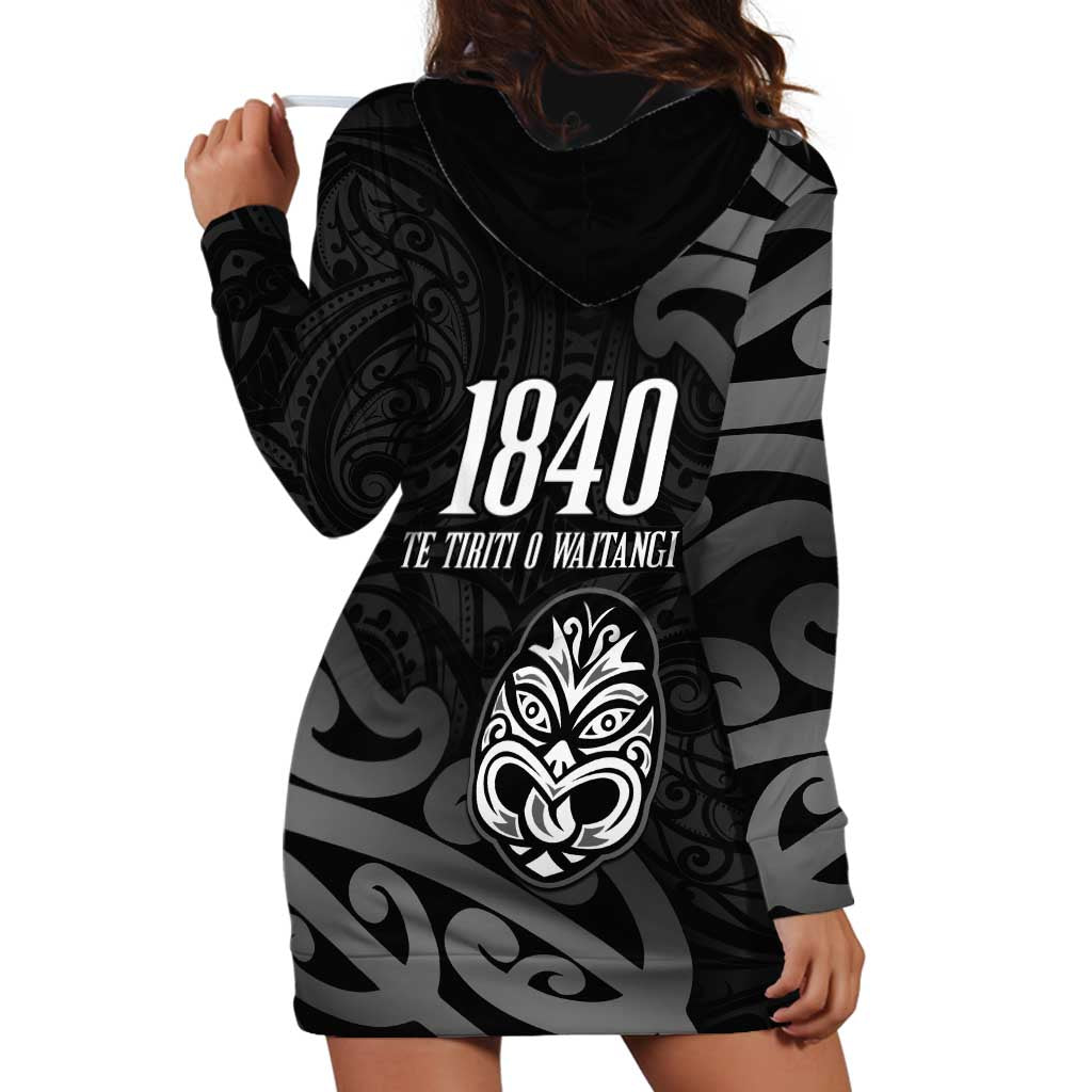 New Zealand 1840 Waitangi Day Hoodie Dress Aotearoa Haka Mask - Black Version LT14 - Polynesian Pride