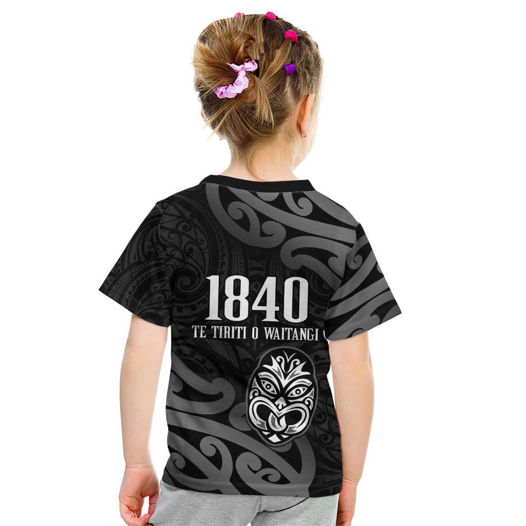 New Zealand 1840 Waitangi Day Kid T Shirt Aotearoa Haka Mask - Black Version