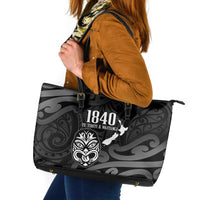 New Zealand 1840 Waitangi Day Leather Tote Bag Aotearoa Haka Mask - Black Version LT14 Black - Polynesian Pride