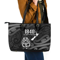 New Zealand 1840 Waitangi Day Leather Tote Bag Aotearoa Haka Mask - Black Version LT14 - Polynesian Pride