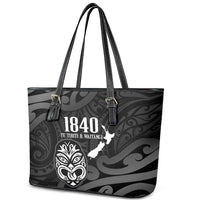 New Zealand 1840 Waitangi Day Leather Tote Bag Aotearoa Haka Mask - Black Version LT14 - Polynesian Pride