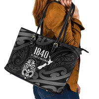New Zealand 1840 Waitangi Day Leather Tote Bag Aotearoa Haka Mask - Black Version LT14 - Polynesian Pride