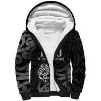 New Zealand 1840 Waitangi Day Sherpa Hoodie Aotearoa Haka Mask - Black Version LT14 Unisex Black - Polynesian Pride