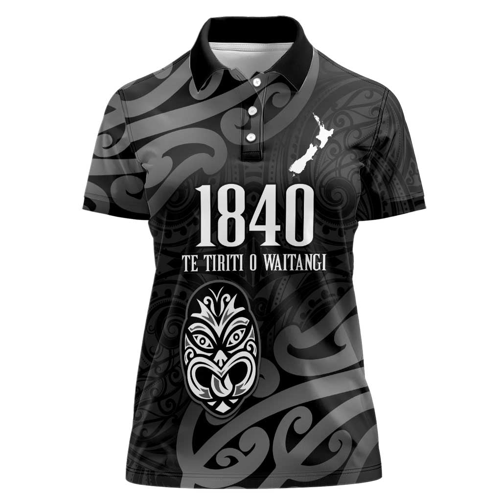 New Zealand 1840 Waitangi Day Women Polo Shirt Aotearoa Haka Mask - Black Version LT14 Female Black - Polynesian Pride