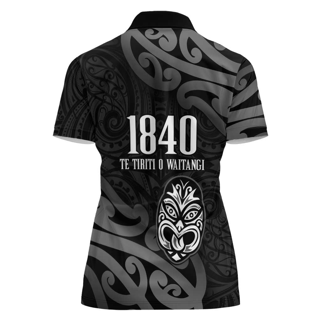 New Zealand 1840 Waitangi Day Women Polo Shirt Aotearoa Haka Mask - Black Version LT14 - Polynesian Pride