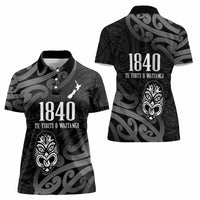New Zealand 1840 Waitangi Day Women Polo Shirt Aotearoa Haka Mask - Black Version LT14 - Polynesian Pride