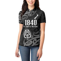 New Zealand 1840 Waitangi Day Women Polo Shirt Aotearoa Haka Mask - Black Version LT14 - Polynesian Pride