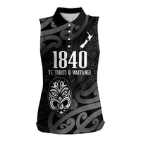 New Zealand 1840 Waitangi Day Women Sleeveless Polo Shirt Aotearoa Haka Mask - Black Version LT14 Female Black - Polynesian Pride