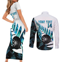 New Zealand Lawn Bowls Custom Couples Matching Short Sleeve Bodycon Dress and Long Sleeve Button Shirt Aotearoa Silver Fern Paua Shell LT14 - Polynesian Pride