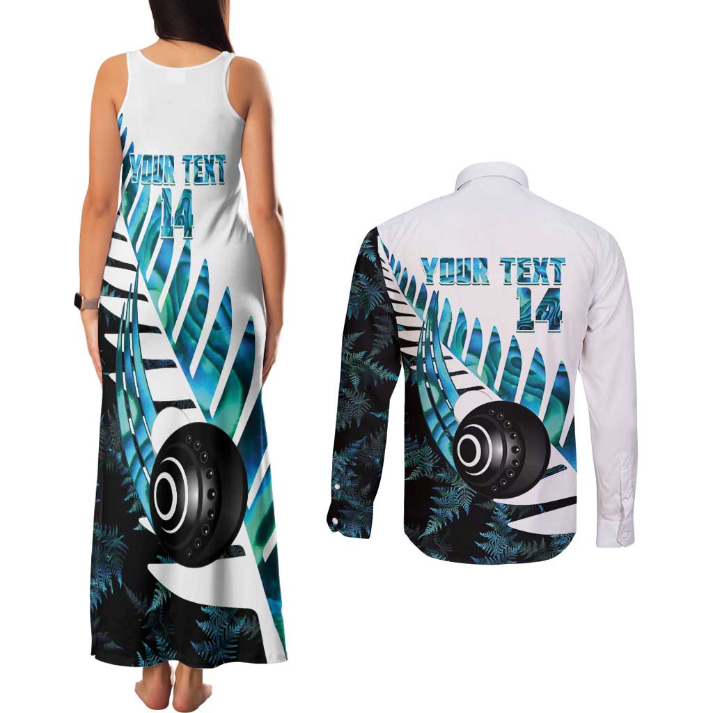 New Zealand Lawn Bowls Custom Couples Matching Tank Maxi Dress and Long Sleeve Button Shirt Aotearoa Silver Fern Paua Shell LT14 - Polynesian Pride