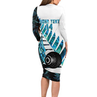 New Zealand Lawn Bowls Custom Family Matching Long Sleeve Bodycon Dress and Hawaiian Shirt Aotearoa Silver Fern Paua Shell LT14 - Polynesian Pride