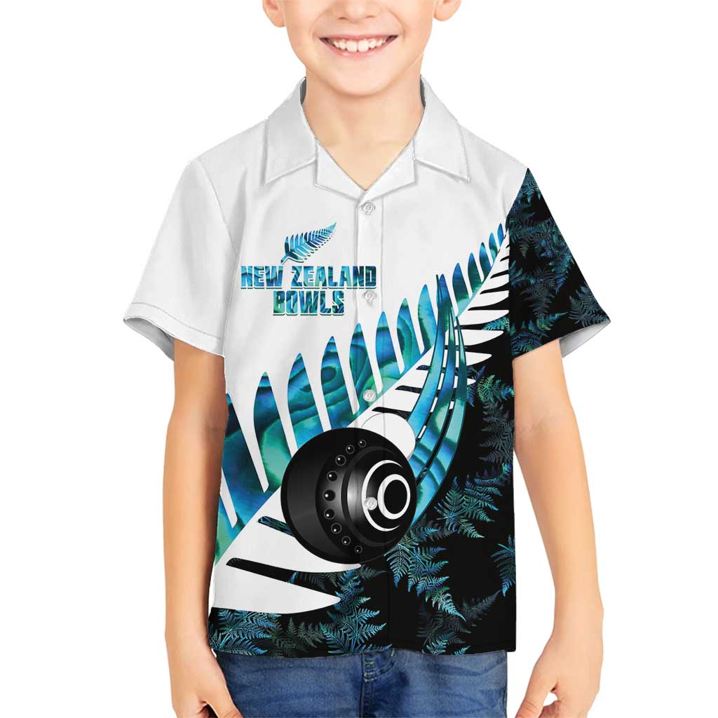 New Zealand Lawn Bowls Custom Family Matching Long Sleeve Bodycon Dress and Hawaiian Shirt Aotearoa Silver Fern Paua Shell LT14 Son's Shirt Black - Polynesian Pride