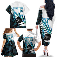 New Zealand Lawn Bowls Custom Family Matching Off The Shoulder Long Sleeve Dress and Hawaiian Shirt Aotearoa Silver Fern Paua Shell LT14 - Polynesian Pride