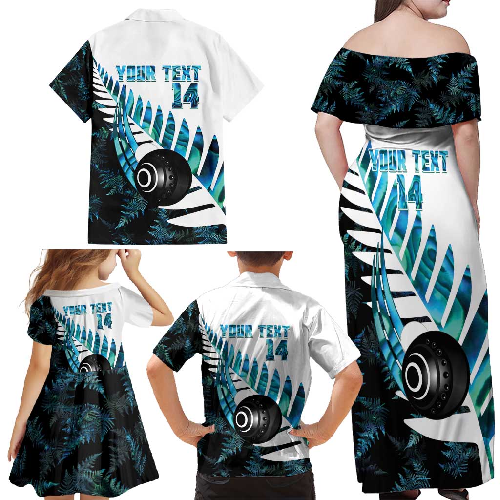 New Zealand Lawn Bowls Custom Family Matching Off Shoulder Maxi Dress and Hawaiian Shirt Aotearoa Silver Fern Paua Shell LT14 - Polynesian Pride
