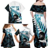 New Zealand Lawn Bowls Custom Family Matching Off Shoulder Maxi Dress and Hawaiian Shirt Aotearoa Silver Fern Paua Shell LT14 - Polynesian Pride