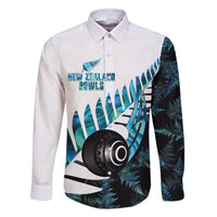 New Zealand Lawn Bowls Custom Family Matching Off Shoulder Maxi Dress and Hawaiian Shirt Aotearoa Silver Fern Paua Shell LT14 Dad's Shirt - Long Sleeve Black - Polynesian Pride