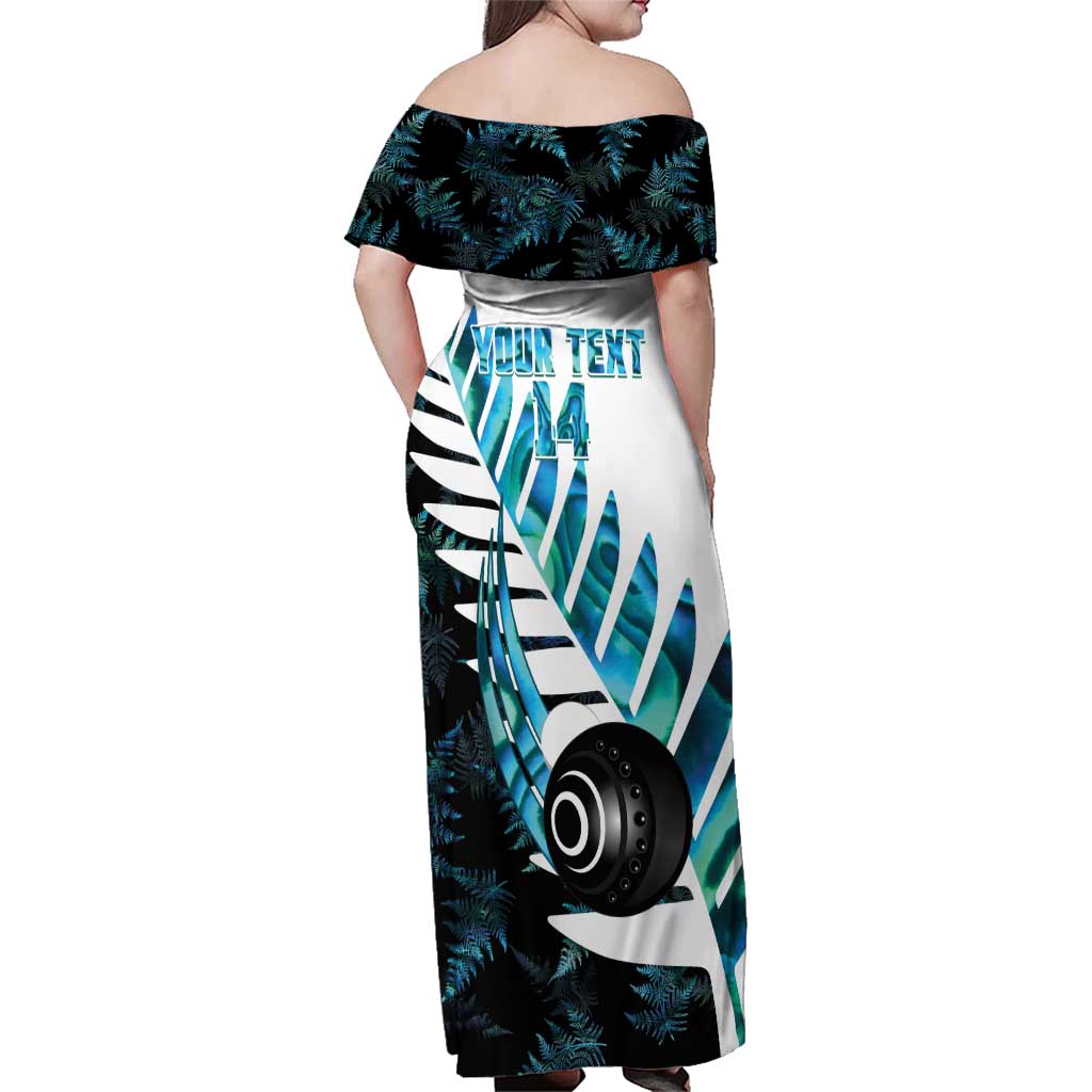 New Zealand Lawn Bowls Custom Family Matching Off Shoulder Maxi Dress and Hawaiian Shirt Aotearoa Silver Fern Paua Shell LT14 - Polynesian Pride