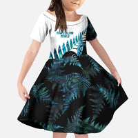 New Zealand Lawn Bowls Custom Family Matching Summer Maxi Dress and Hawaiian Shirt Aotearoa Silver Fern Paua Shell LT14 Daughter's Dress Black - Polynesian Pride