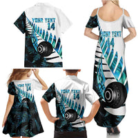 New Zealand Lawn Bowls Custom Family Matching Summer Maxi Dress and Hawaiian Shirt Aotearoa Silver Fern Paua Shell LT14 - Polynesian Pride