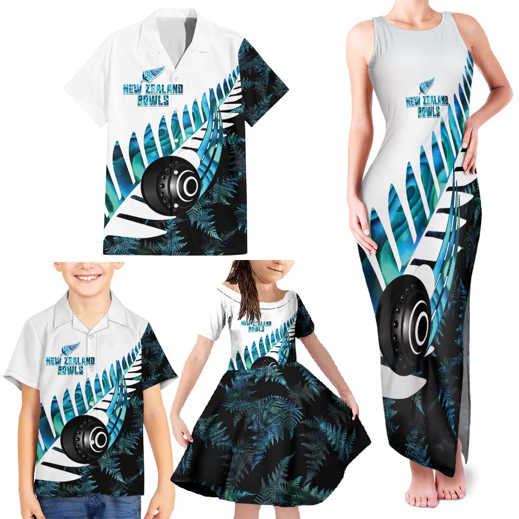 New Zealand Lawn Bowls Custom Family Matching Tank Maxi Dress and Hawaiian Shirt Aotearoa Silver Fern Paua Shell LT14 - Polynesian Pride