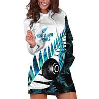 New Zealand Lawn Bowls Custom Hoodie Dress Aotearoa Silver Fern Paua Shell LT14 Black - Polynesian Pride